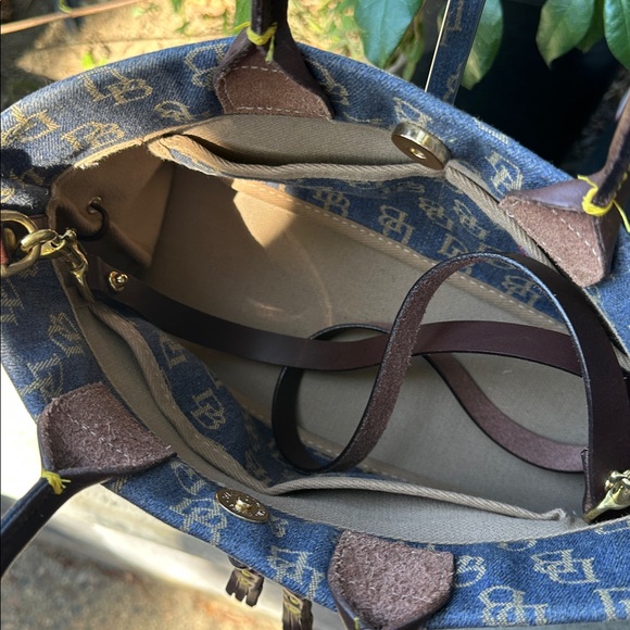 Y2K Dooney & Bourke Monogrammed denim Blue and Brown Satchel - Picture 7 of 12